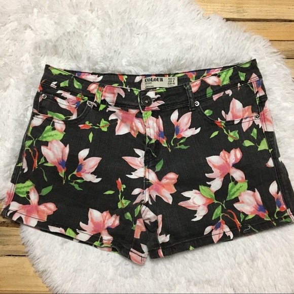 Colour Floral Print Jean Shorts - Picture 1 of 4